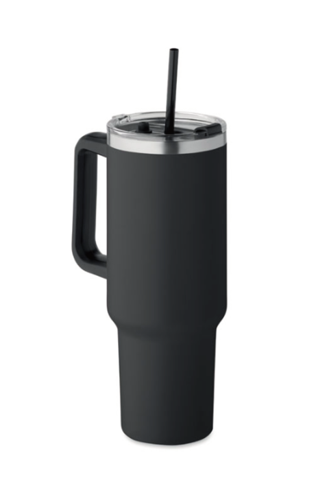 Doppelwandiger Trinkbecher mit PE-Trinkhalm und 1200 ml Füllmenge