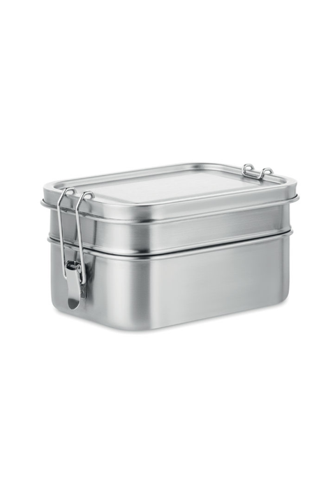 Lunchbox aus Edelstahl mit 2 Ebenen und starken Halteklammern